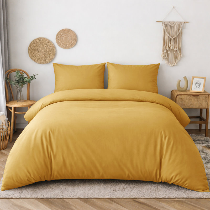 Microfiber Solid Colour Duvet Cover Set, Kingsize Duvet Cover + 2 Pillowcases, Ochre