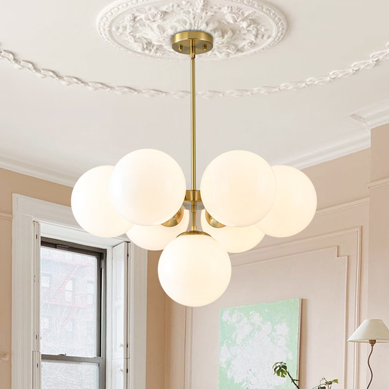 7 - Light Sputnik Design Tiered Chandelier With Globe Shade, 15.7" H x 26.7" W x 26.7" D