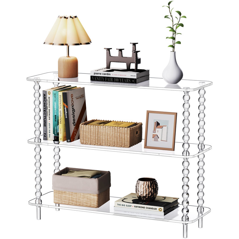 Acrylic Clear Console Table for Entryway, 3-Tier Sofa Table Bookshelf, Low Bookcase with Open Storage Shelves, Clear
