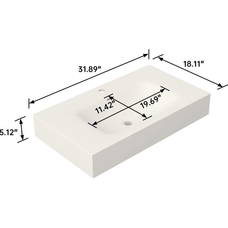 Lavabo de meuble-lavabo en résine solide pour salle de bain - blanc mat, 33,43 lb, 31,01 po de profondeur, 17,65 po de largeur, 5,02 po à lignes épurées, coulé en douceur, conception d'installation adaptable, teinture, convient à tous