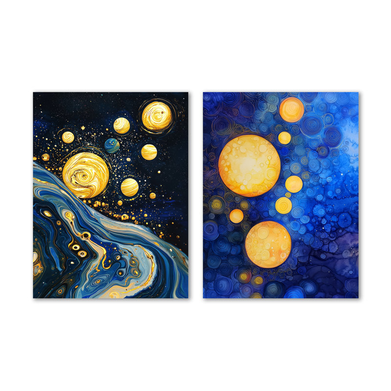 Aura céleste des planètes I - ensemble de 2 décorations murales en métal doré, 32" H x 48" W