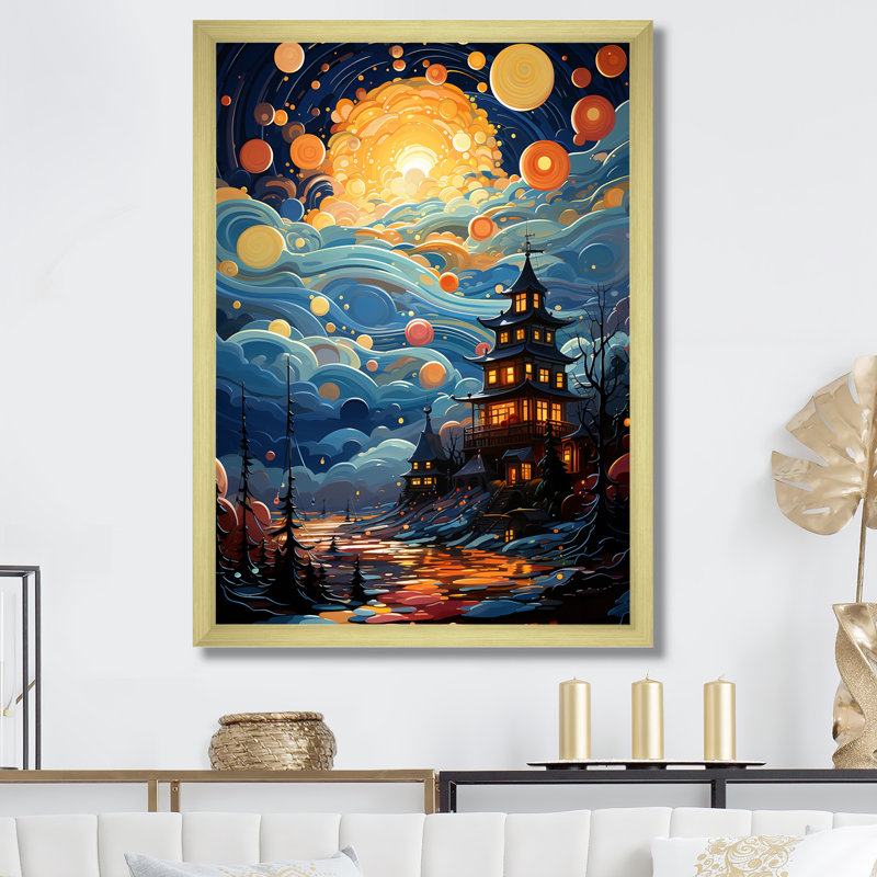 Paysage de château ludique Popart - Décoration murale château_105822, H 40 po x l 30 po x P 1,5 po, Cadre doré simple