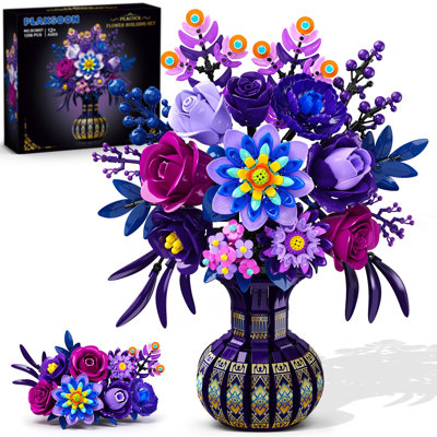 Jeu de construction Fleur de Paon Violette avec Vase, 1223 pièces, Décoration Bouquet Botanique pour Adultes et Adolescents 12+