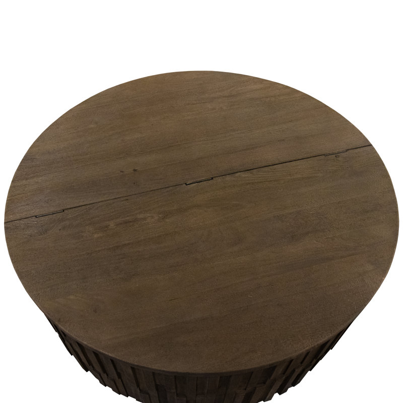 Dark Brown Solid Mango Wood Round Coffee Table with Hidden Storage