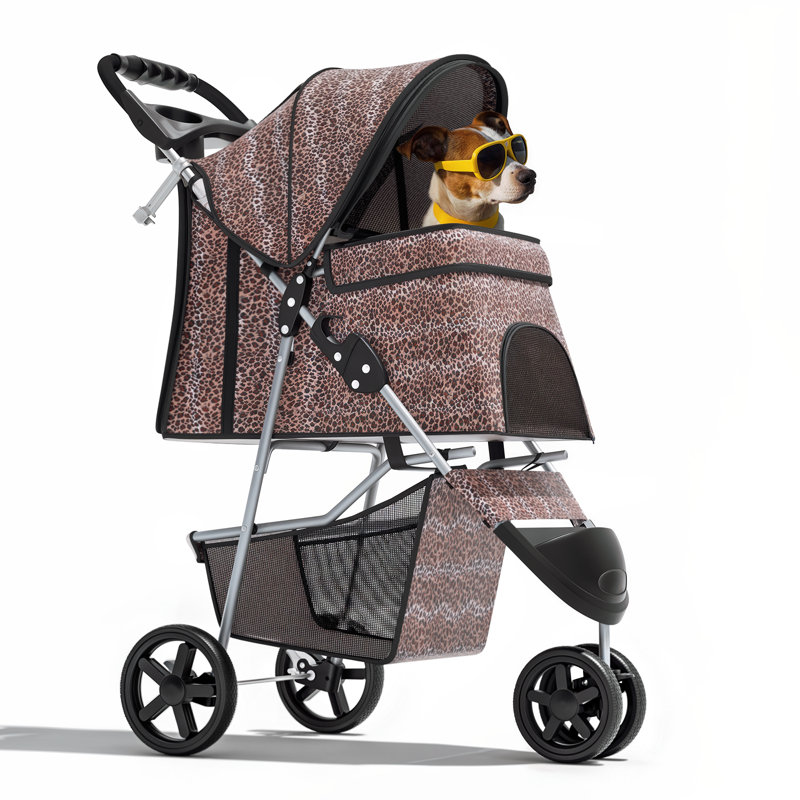 Poussette pliable pour chien et chat avec panier de rangement à auvent réglable et porte-gobelet pour petits et moyens animaux de compagnie