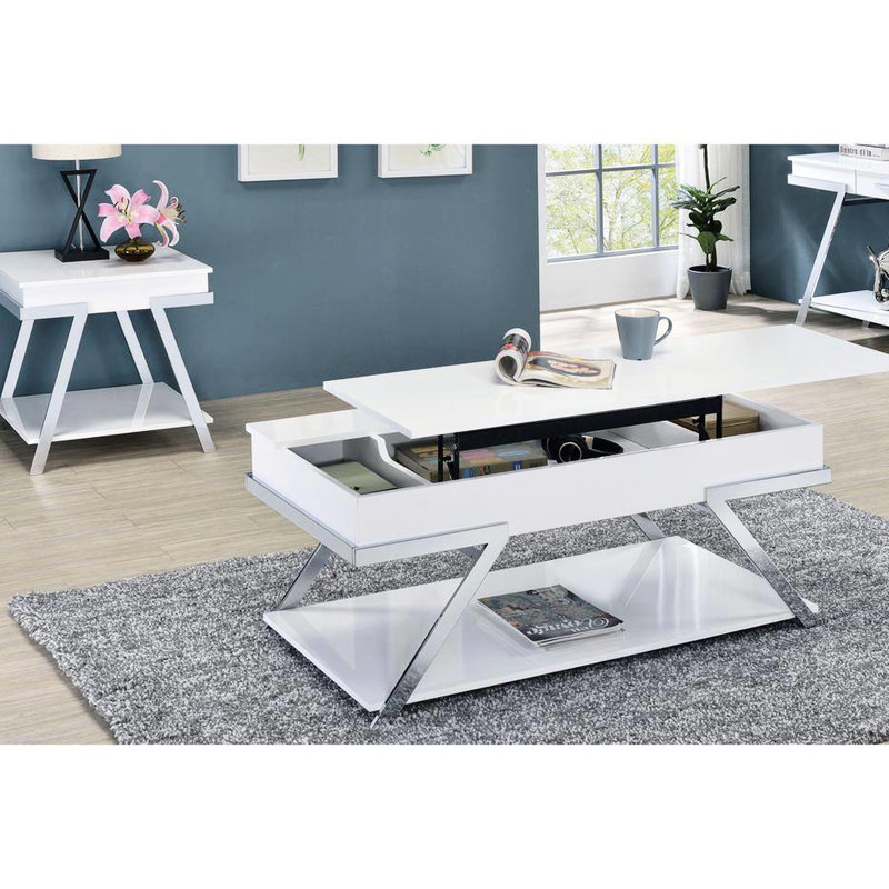 Table de bout contemporaine blanche avec placage de papier et rangement ouvert pour tablette rectangulaire