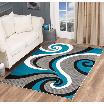 Glory RugsModernArea Rug TurquoiseGreySwirls,ContemporaryDiningAccent,SevillaCollection