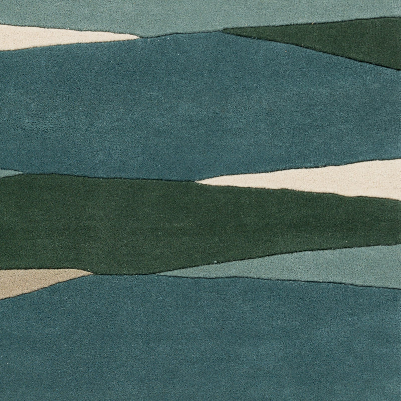 Ayeln Hand-Tufted Geometric Cream/Dark Green/Teal Area Rug, Round 9'9"