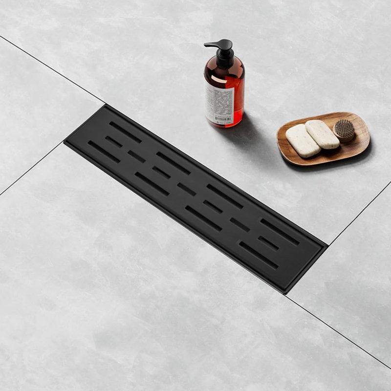 12" Linear Shower Drain With Bar Pattern Grate, Matte Black