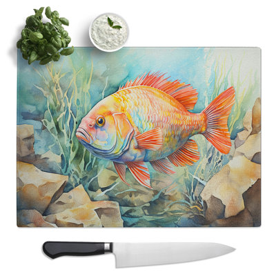 Fish Watercolour  Glass Chopping Board