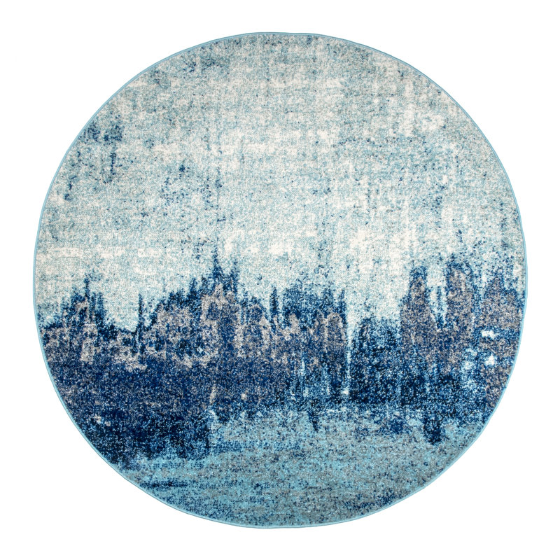 Gleno Abstract Waterfall Power Loom Performance Blue Rug, Oval 5' x 8'