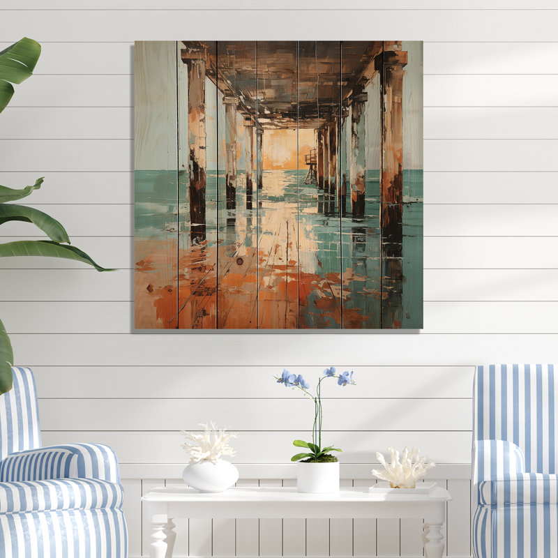 Kalirose Coastal Pier Perspective Pointillism I On Wood Print, 30" H x 30" W x 0.78" D