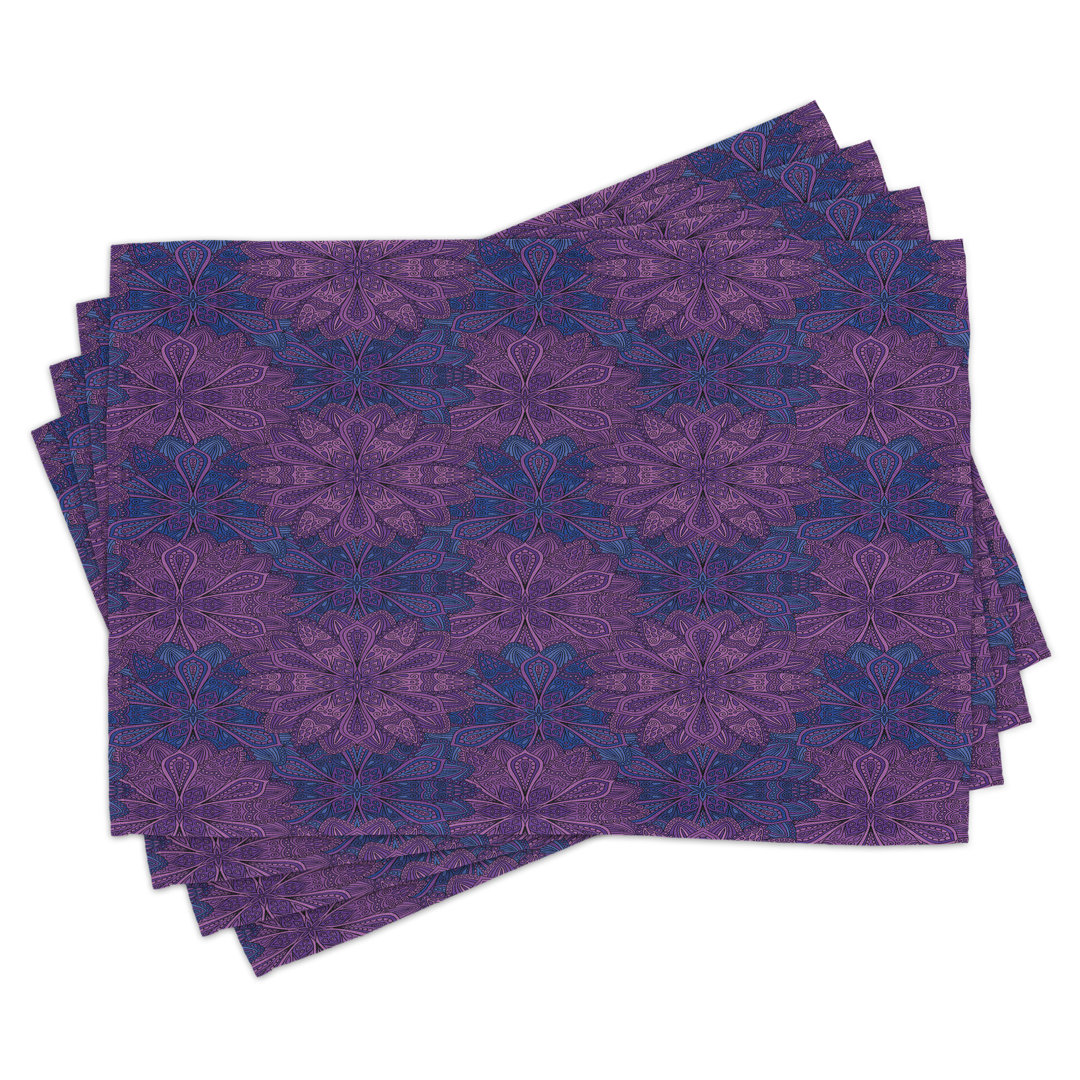 Platzmatten, Paisley Blume, Ethnisch, Dunkelblau Violett