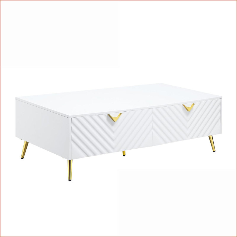 Table basse blanche à haute brillance Gaines - plateau épais de 15 mm, grands tiroirs de rangement et amp; Facile à nettoyer