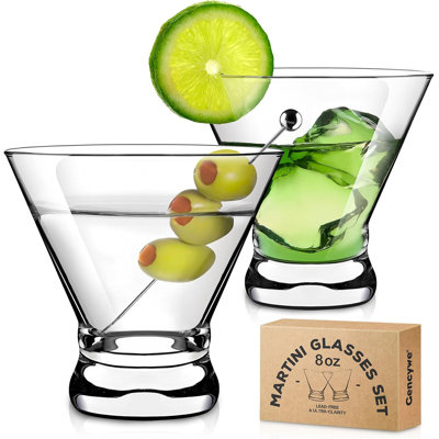 Paquet de 2 verres à martini et 8 verres à cocktail en cristal