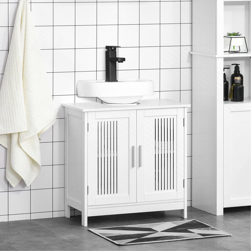 Modern Under Sink Cabinet with 2 Doors, Pedestal Under Sink Bathroom Cupboard, Bathroom Vanity Cabinet with Adjustable Shelves, White