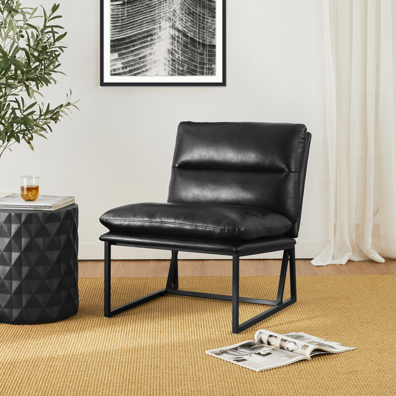 Caylub 28'' Wide Accent Chair Side Chair, Black Faux Leather