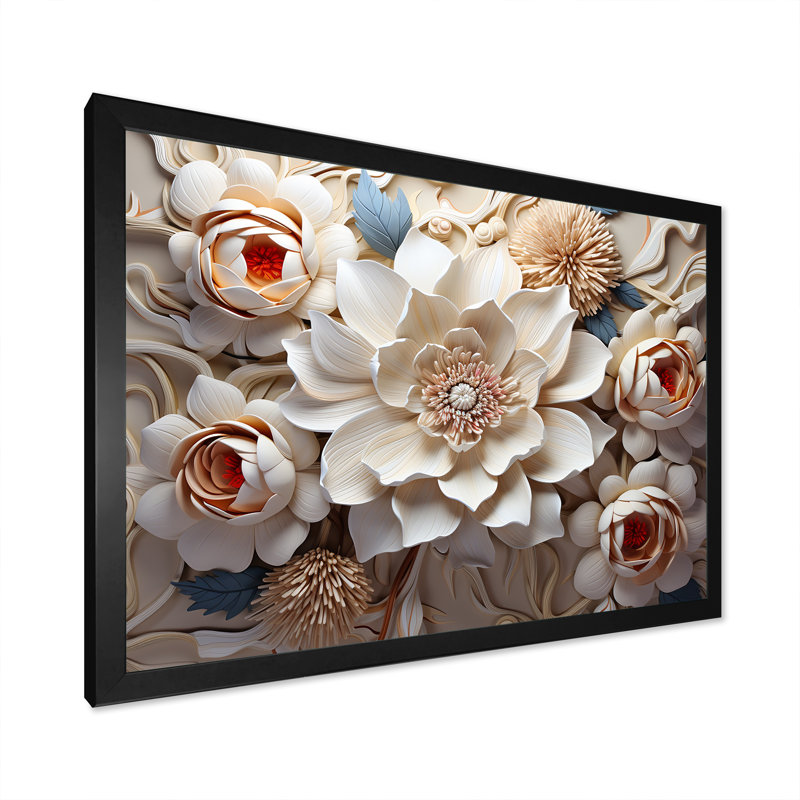 «Paper Mache Flower Blossums Radiance I», reproduction sur toile, Cadre simple noir, H 24 po x l 32 po x P 1 po
