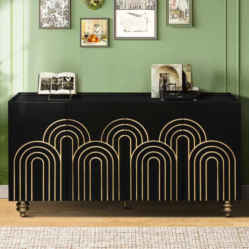 Armoire de rangement cannelée 4 portes Modern, Black