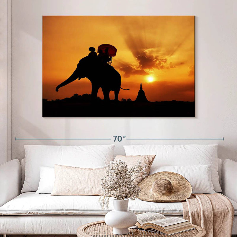 Brampt Elephant Sunset Silhouette, 34" H x 51" W