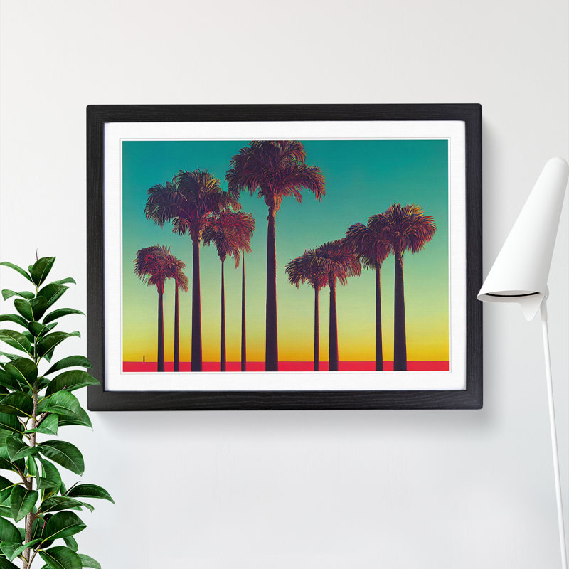 Charming Palm Trees - Single Picture Frame Painting, Black, 46cm H x 64cm W x 2cm D