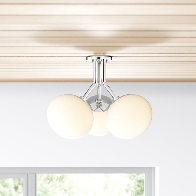 Alex Glass Semi Flush Mount, Polished Nickel