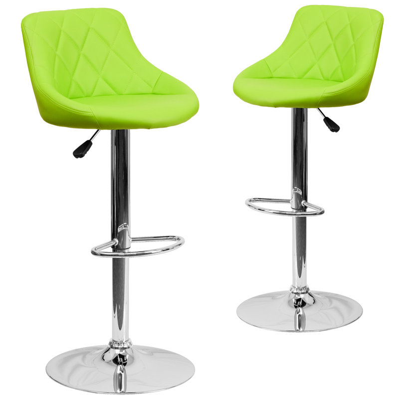 Occoquan Vinyl Bucket Seat Adjustable Height Barstool with Diamond Pattern Back, Green