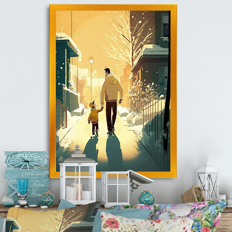 «Father Love in Winter Times», reproduction sur toile, H 32 po x l 16 po x P 1 po, Impression dorée sur toile encadrée