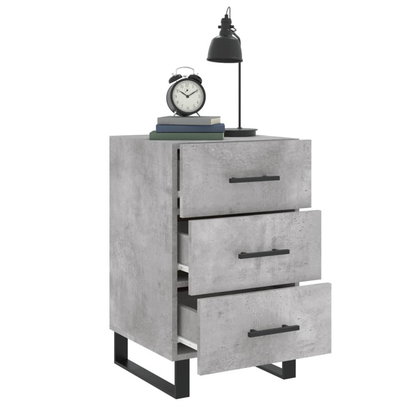 Mazari 40cm W Iron Bedside Table, Concrete Grey