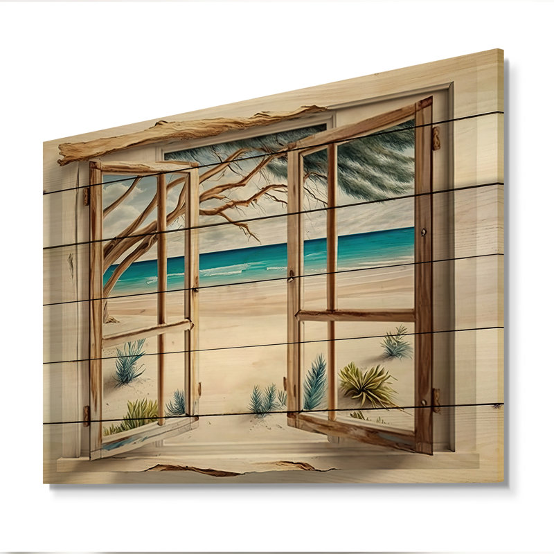 Fenêtre sur la plage I - impression sur bois sans cadre, H 12 po x l 20 po x P 1 po