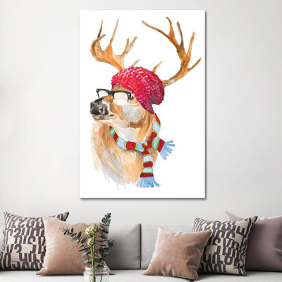 «Winter Fun Deer» par Lanie Loreth - peinture sur toile tendue