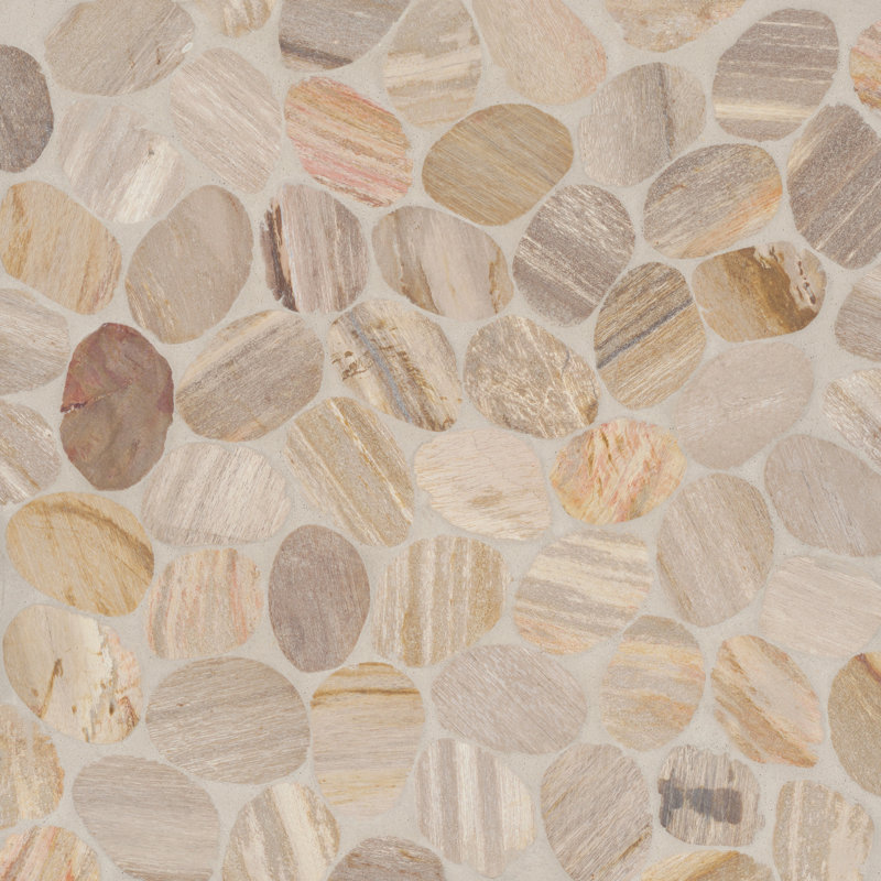 Waterbrook 12" x 12" Medium Tumbled Pebble Mosaic Tile in Beige/Red/Orange