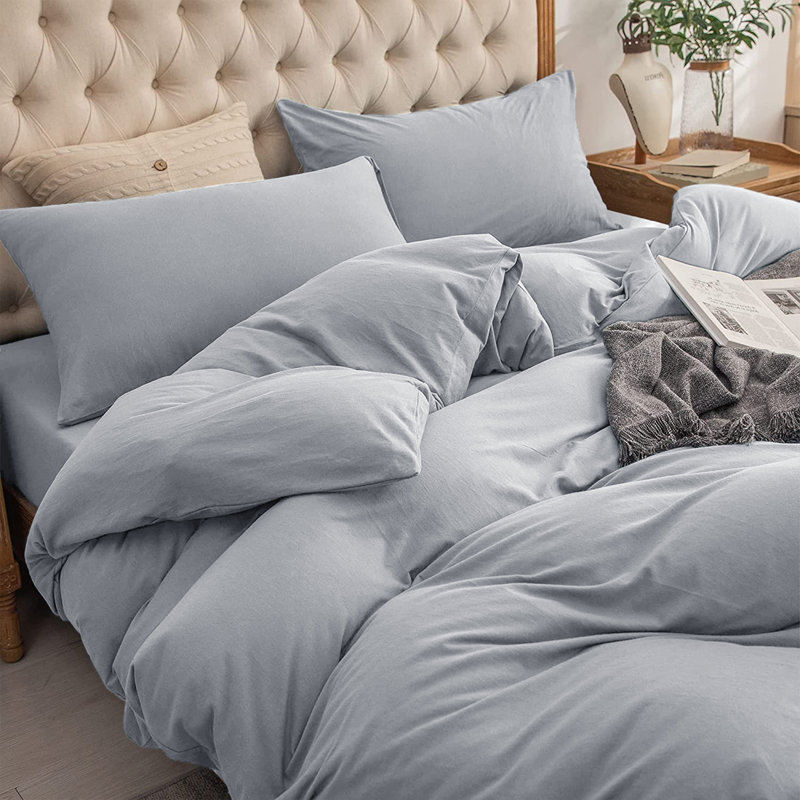 Ultra Soft Microfibre 200 TC Reversible Duvet Cover Set with Pillow Cases, Full Duvet Cover + 2 Standard Shams, Silver