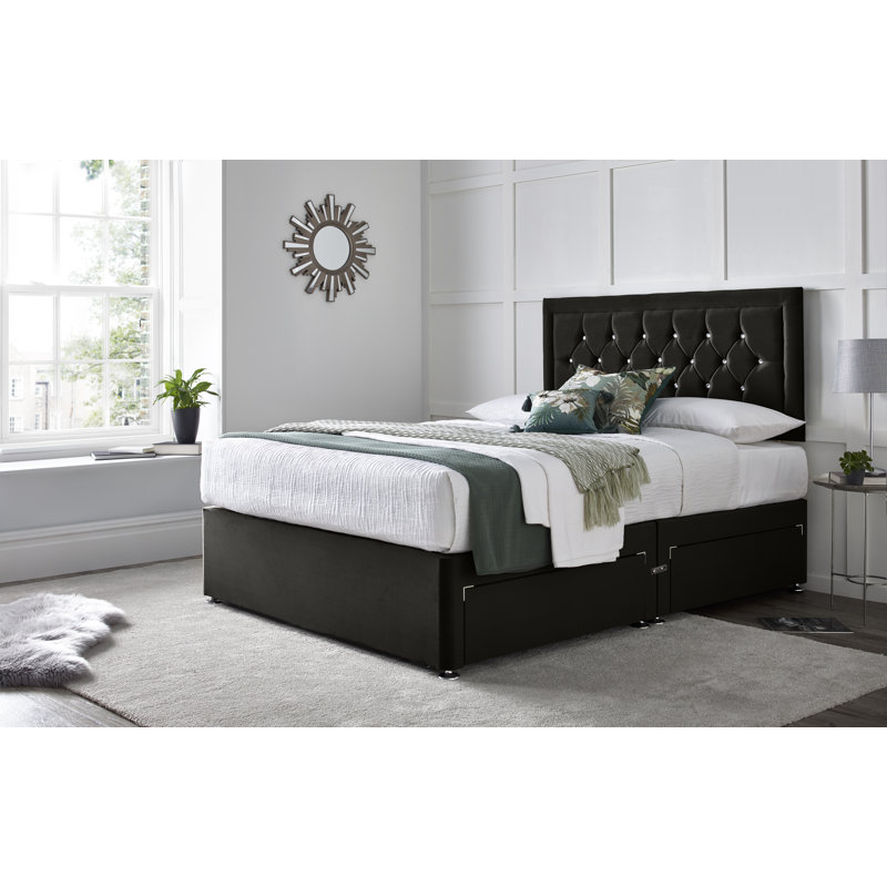 Fly Princess Divan Bed with 24" Headboard on Struts, Black, Small Double (4'), No Drawers