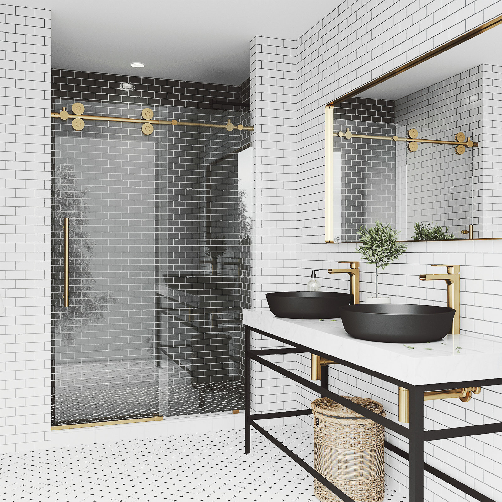 Elan 68" Frameless Sliding Shower Door, Matte Brushed Gold