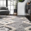 Tapis gris en laine noué à la main à motif de treillis marocain à frange Adi-1211635380