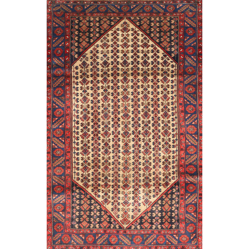 Tapis traditionnel beige / rouge, Rectangle 7 pi x 9 pi