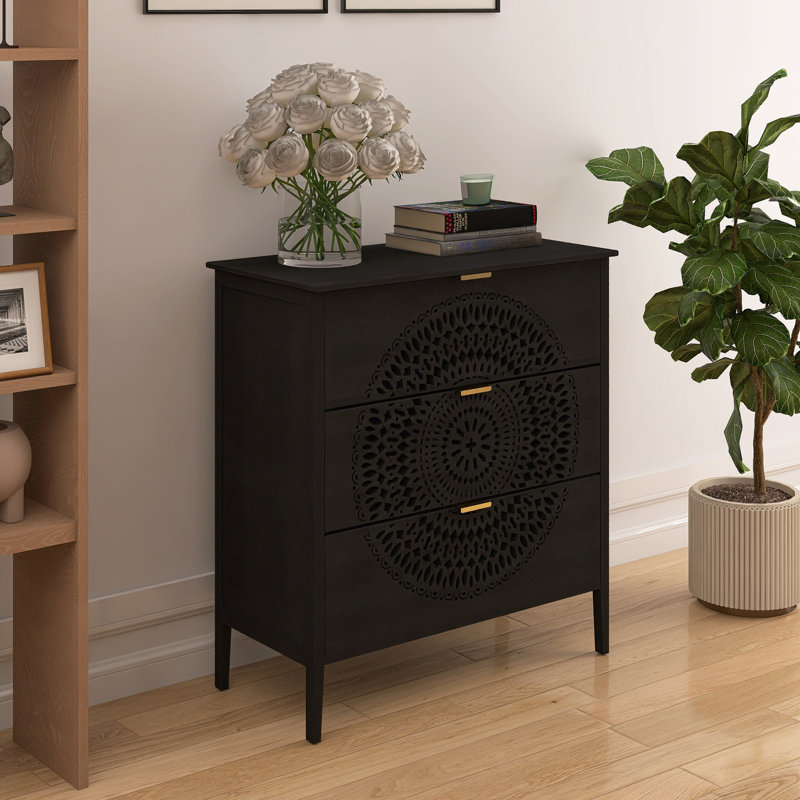 34 In. H Cabinet With 3 Drawers, Gold, Black