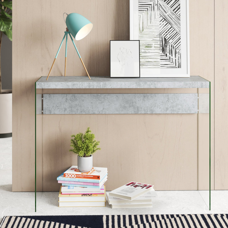 Accent Table, Console, Entryway, Narrow, Sofa, Living Room, Bedroom, Tempered Glass, Gray Cement