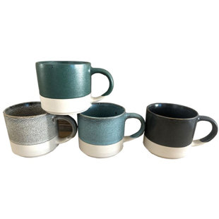 MARCELLE 4PC TWO-TONE 14OZ MUG SET IN COLOR BOX W/PVC COVER