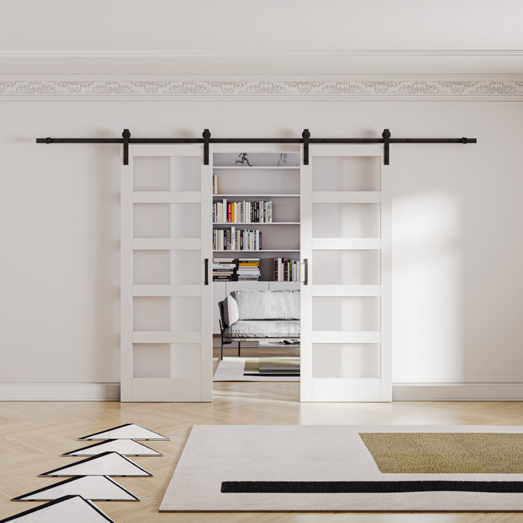 Glass and Manufactured Wood Double Sliding Barn Doors with Installation Hardware Kit