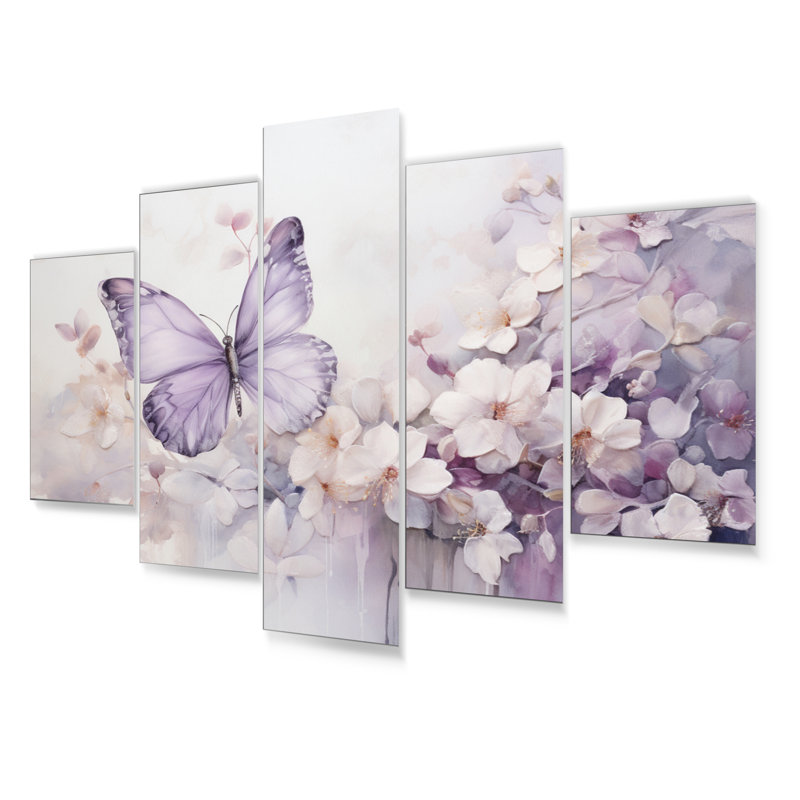 Papillon mauve Enchanted Flight II - animaux, ensemble de décoration murale en métal