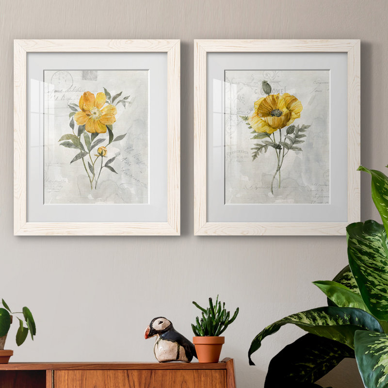 Canary Linen pivoine - ensemble de 2 reproductions d'art, Papier encadré blanc, Blanc, H 20 po x l 17 po x P 1 po