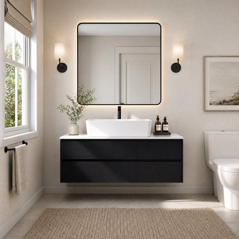 Ensemble de meuble-lavabo simple mural 31,5 "avec lavabo vasque en céramique, Noir