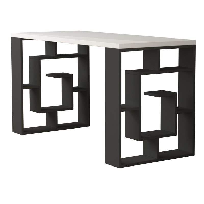 Labirent Modern Desk with Maze Design Legs, White/Anthracite