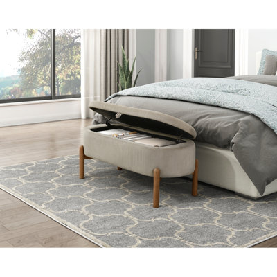 Banc de rangement avec siège rembourré en velours côtelé taupe