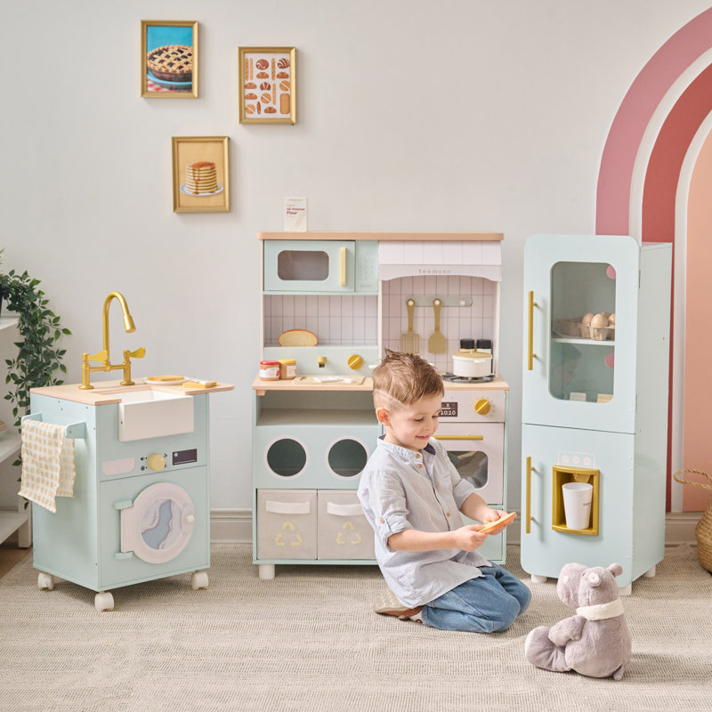 Cuisine de jeu modulaire en bois 3 pièces Teamson Kids Little Chef Savannah avec 21 accessoires, Vert