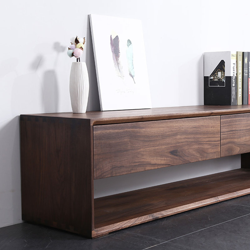 Meuble télé en noyer massif avec coins arrondis, H 15,74 po x L 39,37 po x l 15,74 po