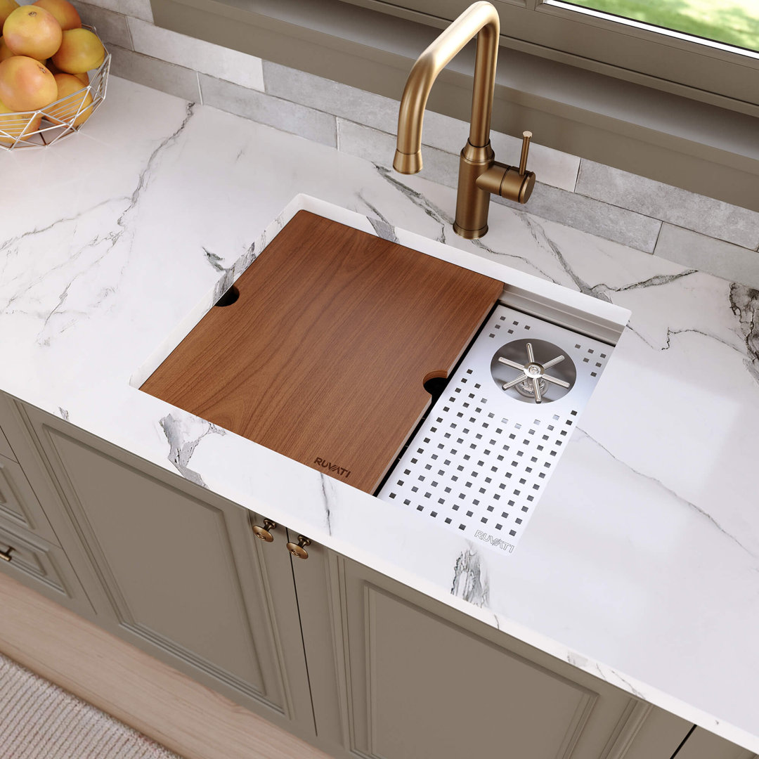 Ruvati Glass Rinser and Sink Combo Workstation for Wet Bar Bottle Washer Drop in Topmount Ruvati 
