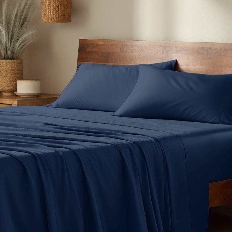 Sheet Set - Rayon from Bamboo, Twin Sheet Set with 1 Pillowcase, Dark Blue